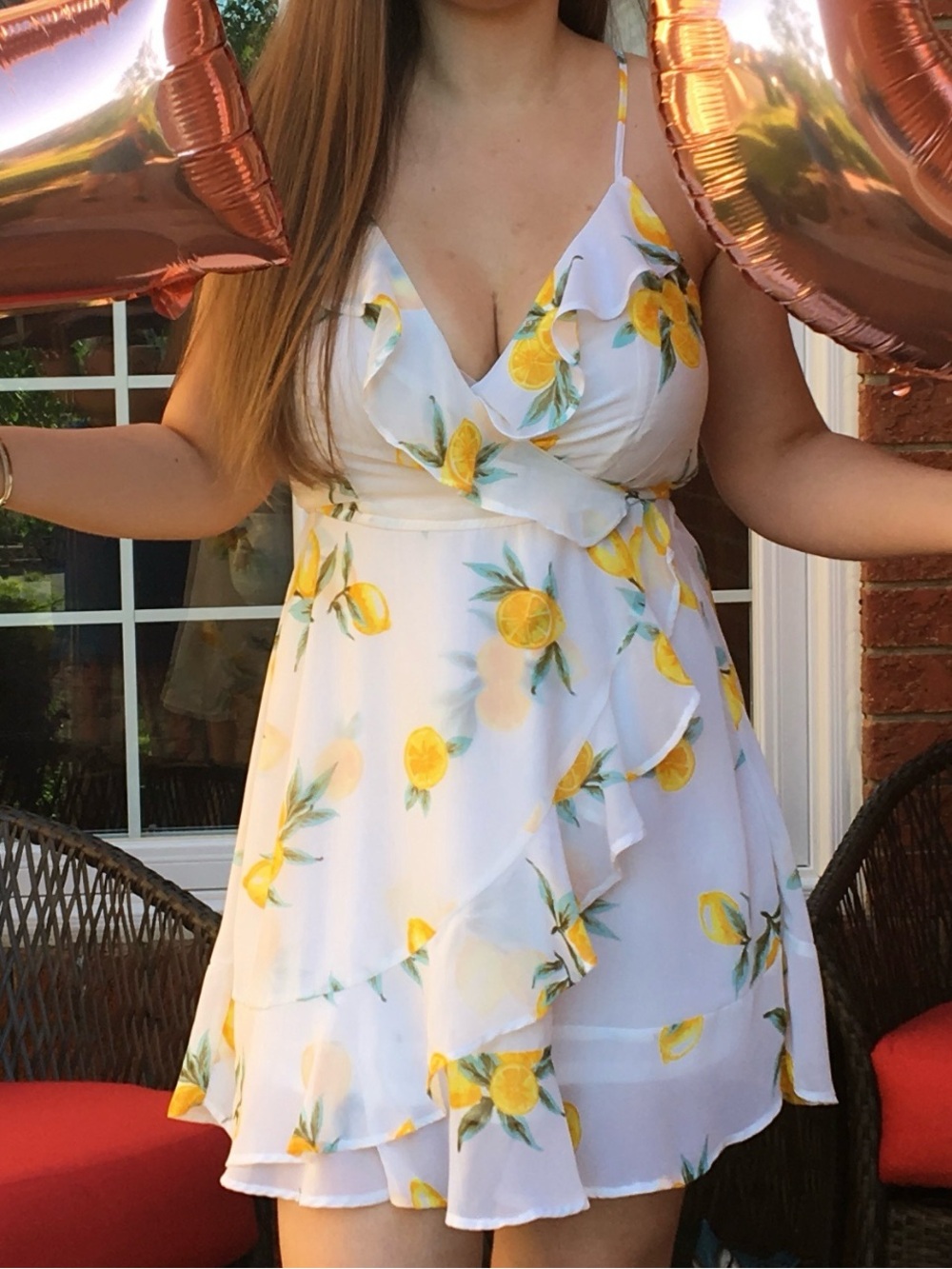Japna White Lemon-Print Ruffle Wrap Mini Dress